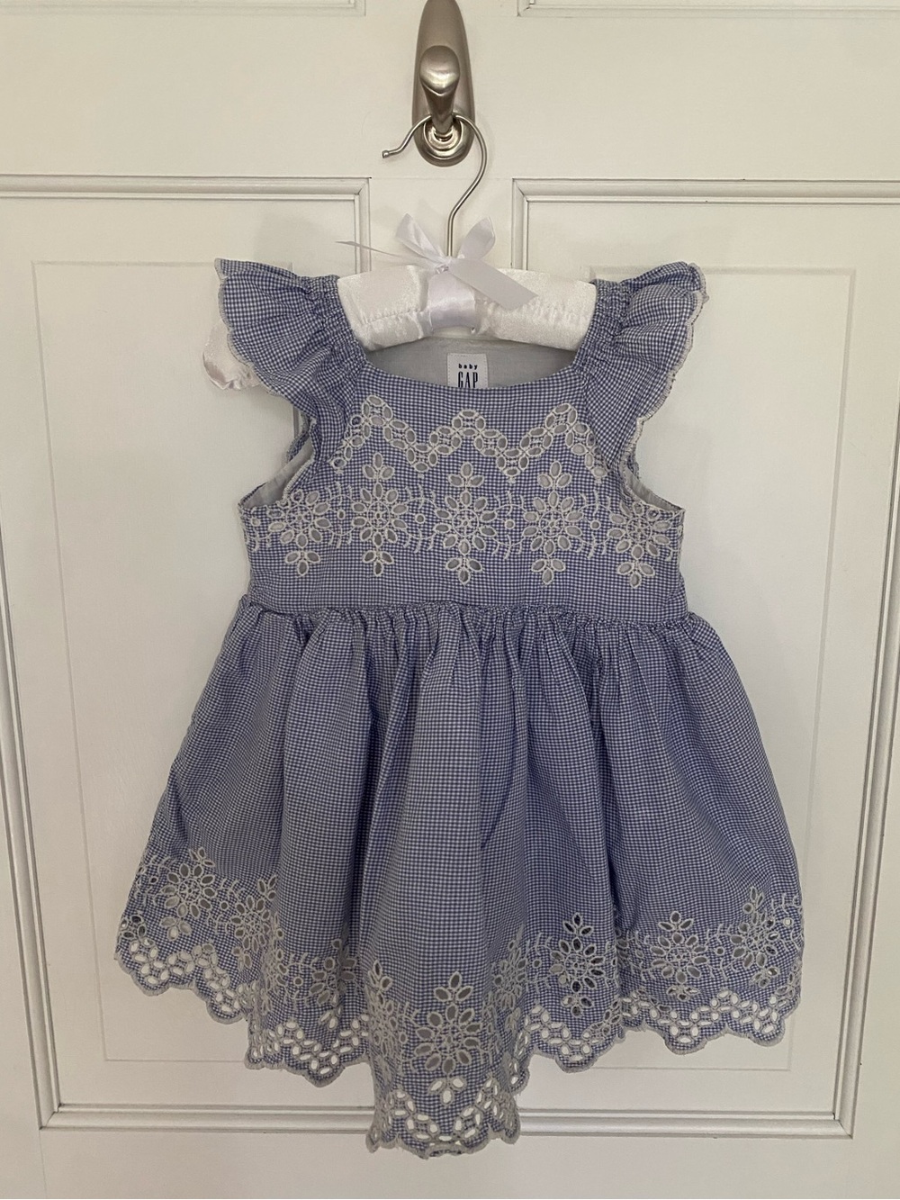 Gap Baby - Blue Gingham Eyelet Flutter Dress, size 18-24 months